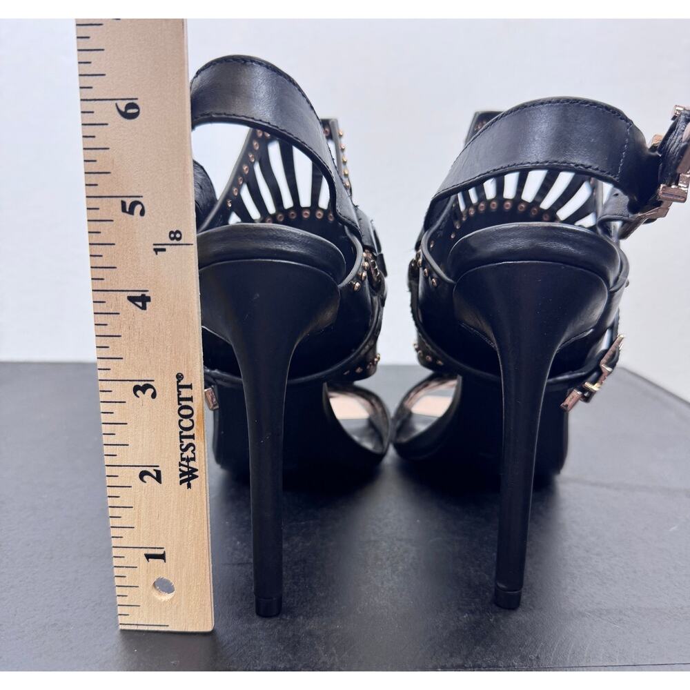 Ivy Kirzhner NY Strappy Studded Black Gold Heels Sandals Punk Glam Designer 7.5m - Picture 6 of 8